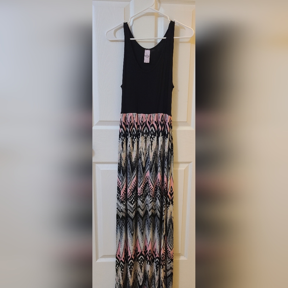 Black and Pink Patterned Maxi Dress